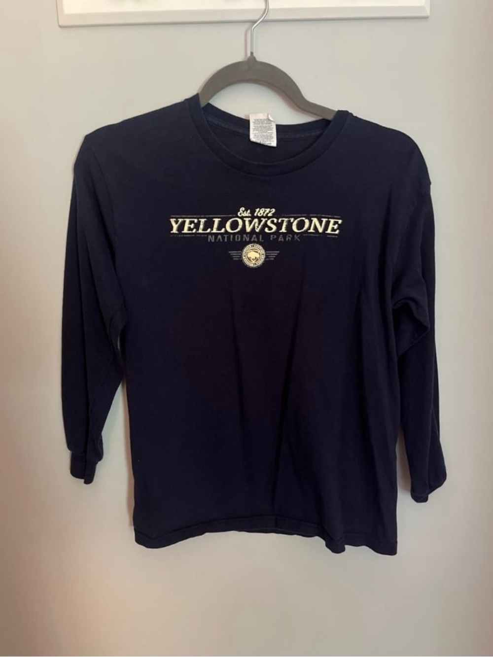 Yellowstone National Park Kids Long Sleeve Tee - Navy with Yellow Logo